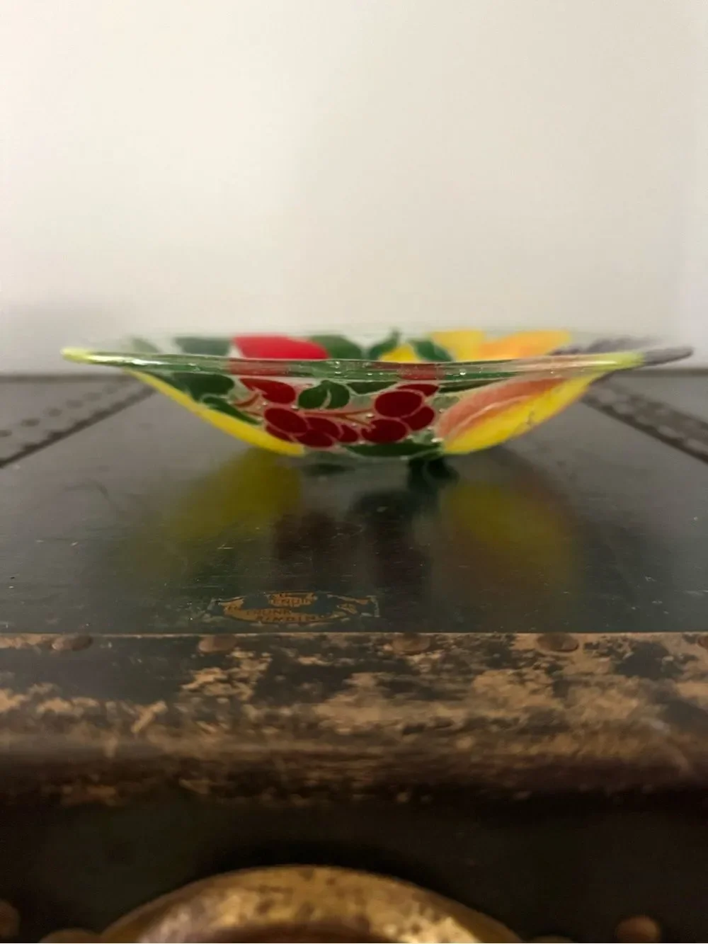 Peggy Karr Round FRUIT Fused Art Glass Bowl Signed
